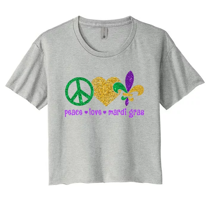 Peace Love King Cake Mardi Gras Funny Festival New Orleans Gift Women's Crop Top Tee