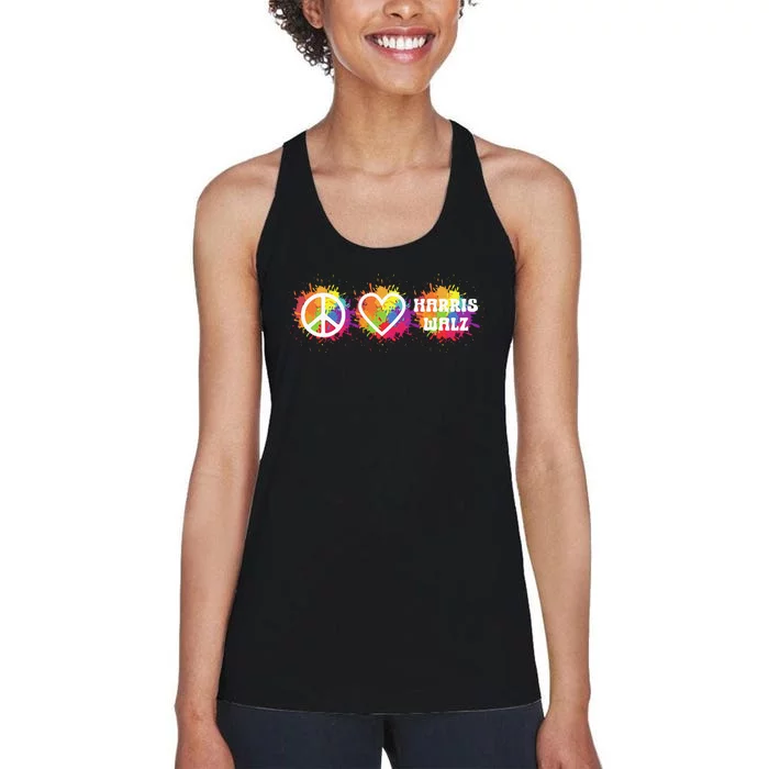 Peace Love Kamala Harris Walz Peace Sign Heart Harris Walz Women's Racerback Tank