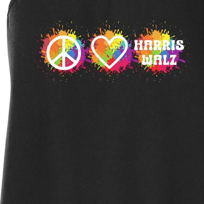 Peace Love Kamala Harris Walz Peace Sign Heart Harris Walz Women's Racerback Tank