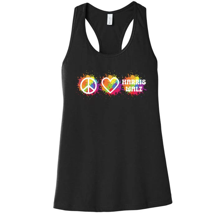 Peace Love Kamala Harris Walz Peace Sign Heart Harris Walz Women's Racerback Tank