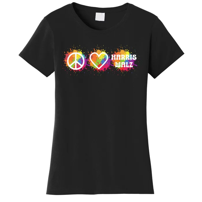 Peace Love Kamala Harris Walz Peace Sign Heart Harris Walz Women's T-Shirt