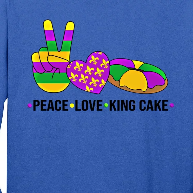 Peace Love King Cake Mardi Gras Heart Hand Victory Sign Great Gift Tall Long Sleeve T-Shirt