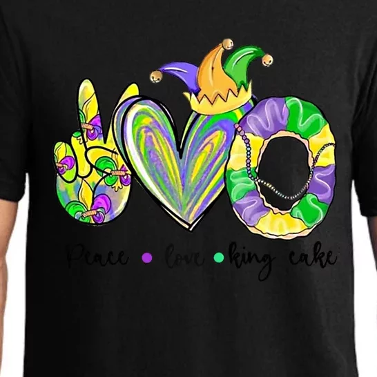 Peace Love King Cake Mardi Gras Gift Pajama Set