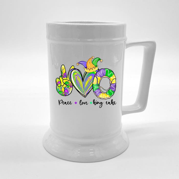 Peace Love King Cake Mardi Gras Gift Front & Back Beer Stein