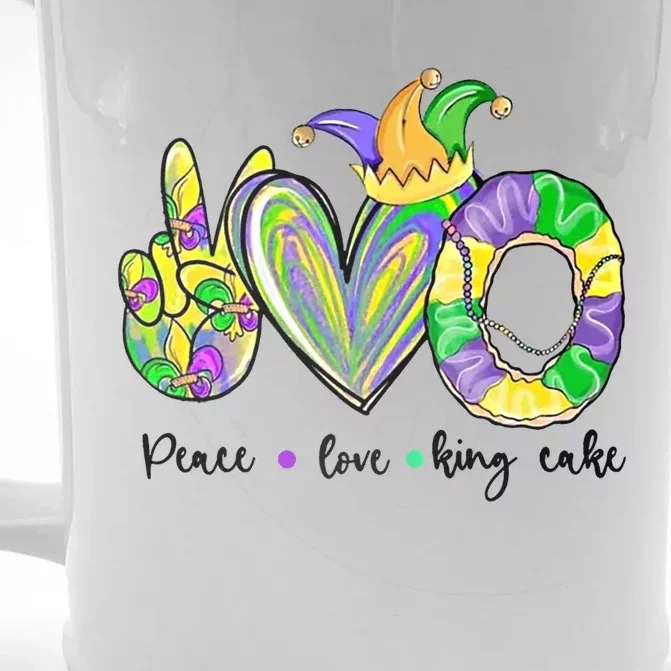 Peace Love King Cake Mardi Gras Gift Front & Back Beer Stein