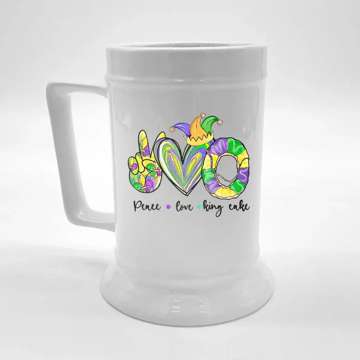 Peace Love King Cake Mardi Gras Gift Front & Back Beer Stein