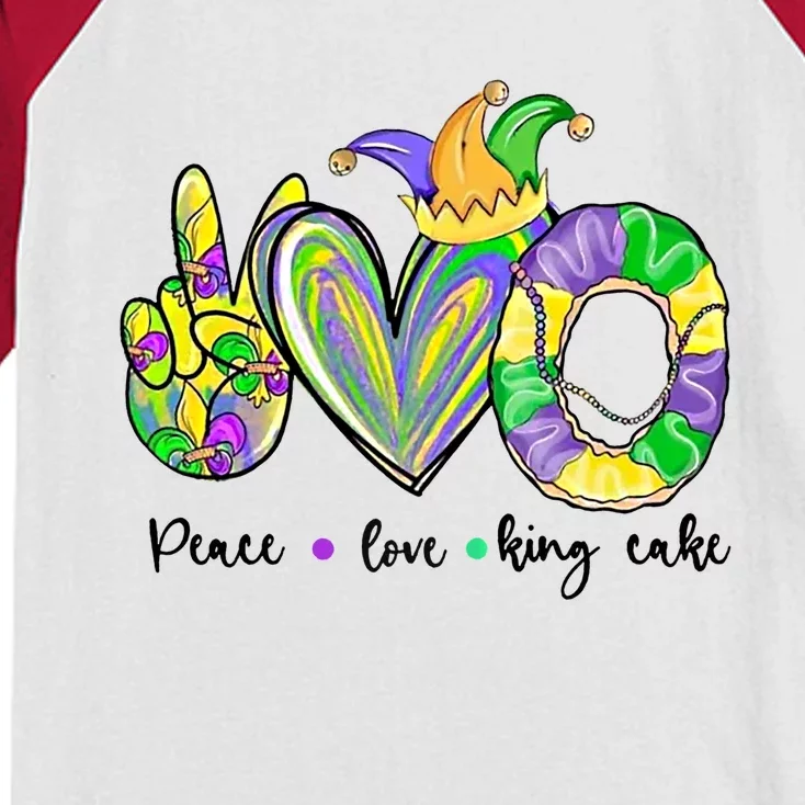 Peace Love King Cake Mardi Gras Gift Kids Colorblock Raglan Jersey