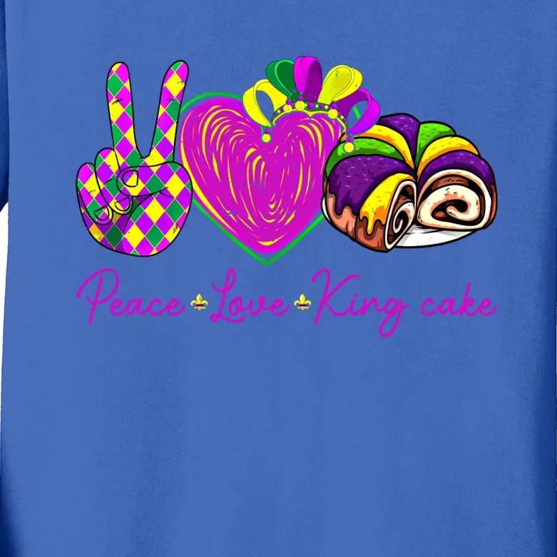 Peace Love King Cake Mardi Gras Party Carnival Gift Kids Long Sleeve Shirt