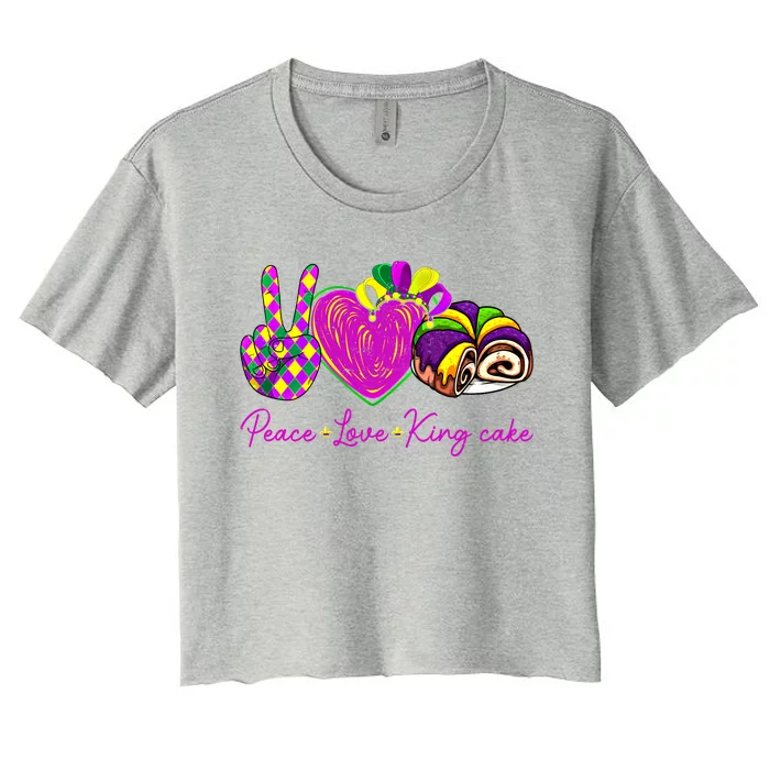 Peace Love King Cake Mardi Gras Party Carnival Gift Women's Crop Top Tee