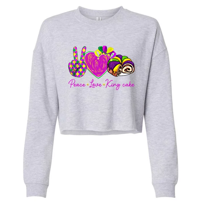 Peace Love King Cake Mardi Gras Party Carnival Gift Cropped Pullover Crew