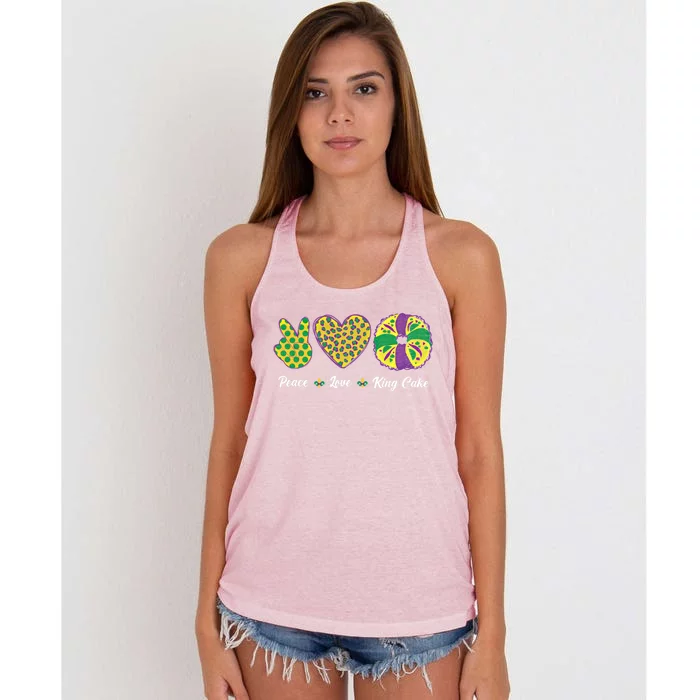 Peace Love King Cake Mardi Gras Cute Gift Cute Gift Women's Knotted Racerback Tank