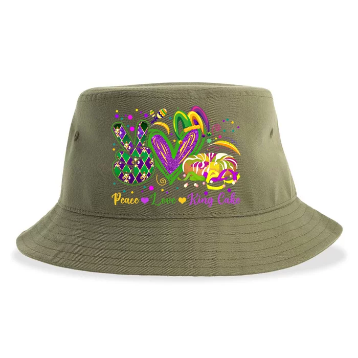 Peace Love King Cake Mardi Gras Gift Gift Sustainable Bucket Hat