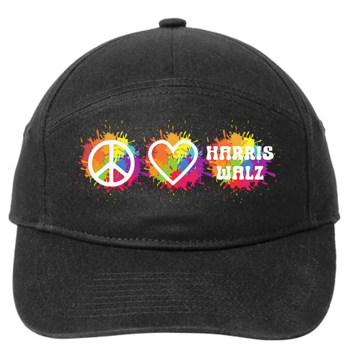 Peace Love Kamala Harris Walz Peace Sign Heart Harris Walz 7-Panel Snapback Hat