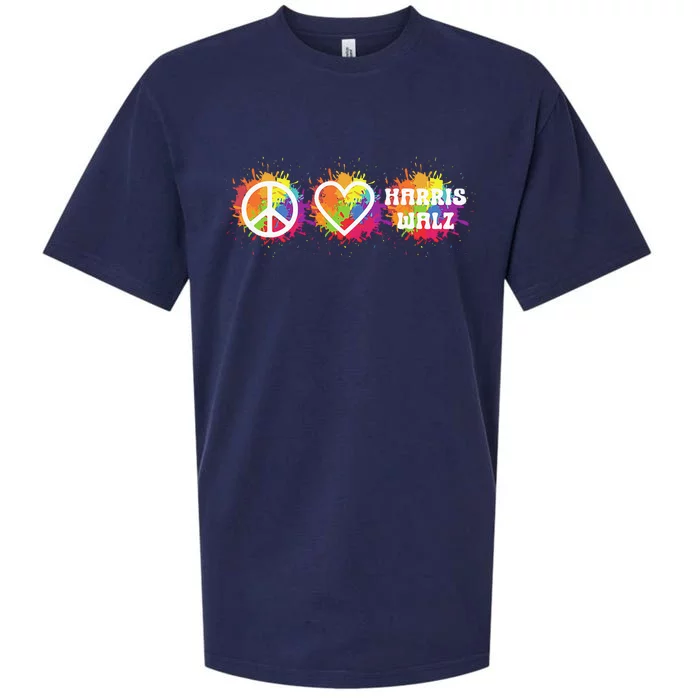 Peace Love Kamala Harris Walz Peace Sign Heart Harris Walz Sueded Cloud Jersey T-Shirt