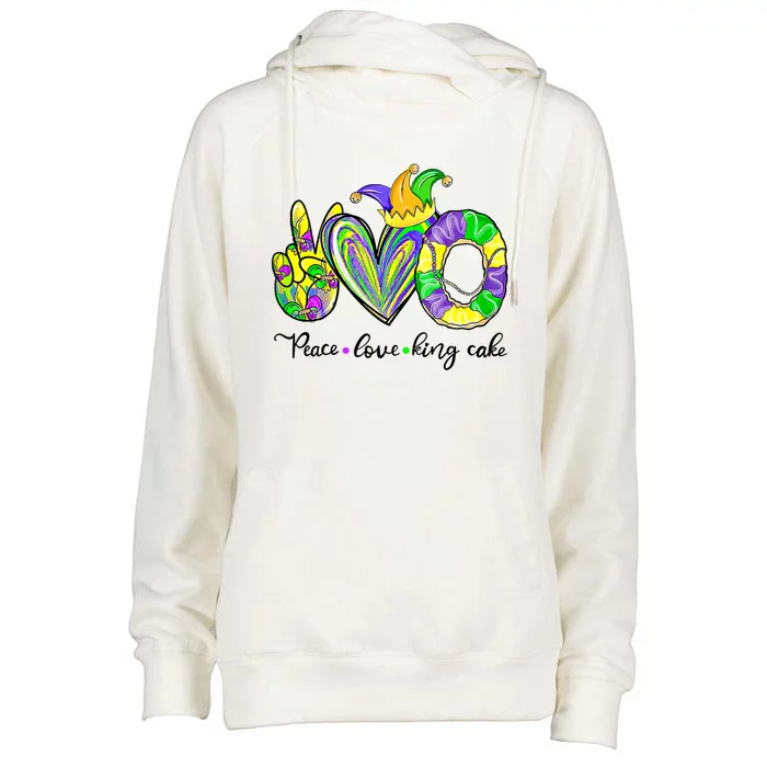 Peace Love King Cake Mardi Gras King Cake Mardi Gras Great Gift Womens Funnel Neck Pullover Hood