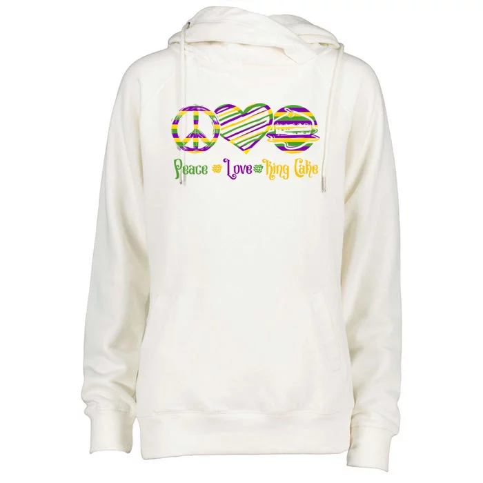 Peace Love King Cake Gift Womens Funnel Neck Pullover Hood