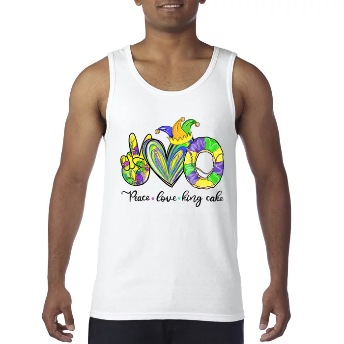 Peace Love King Cake Mardi Gras Tank Top