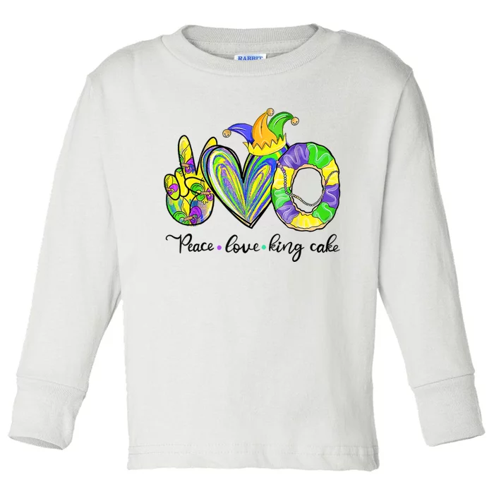 Peace Love King Cake Mardi Gras Toddler Long Sleeve Shirt