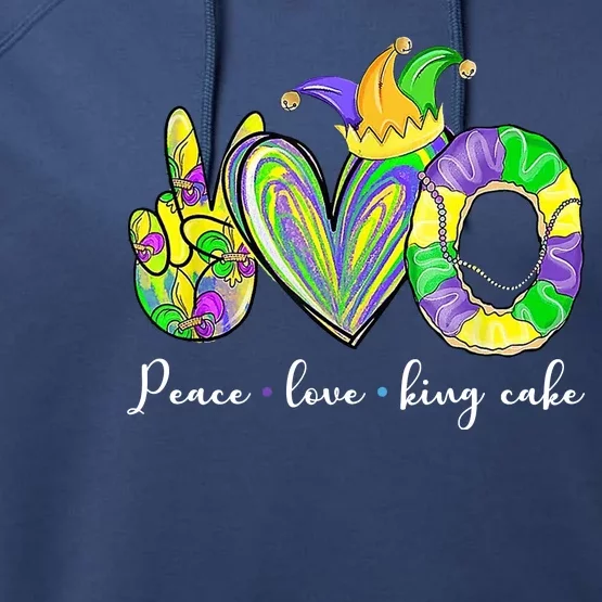 Peace Love King Cake Mardi Gras Performance Fleece Hoodie