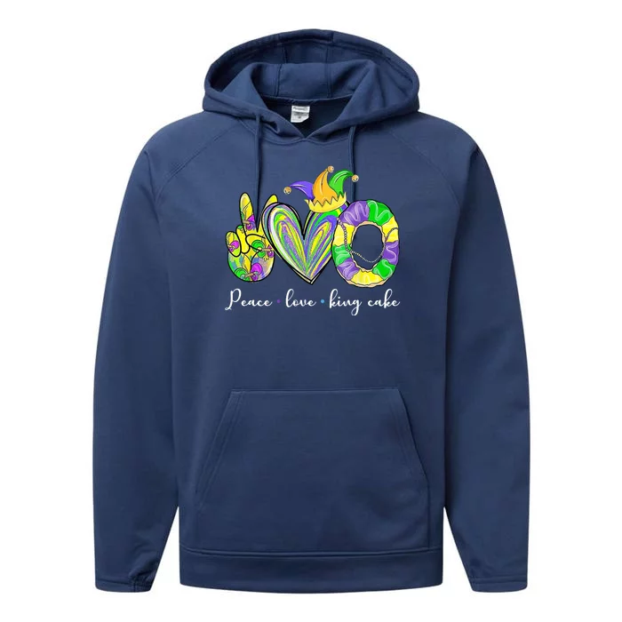 Peace Love King Cake Mardi Gras Performance Fleece Hoodie