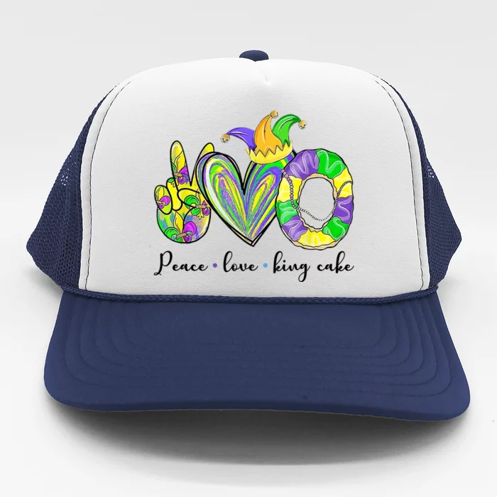 Peace Love King Cake Mardi Gras Trucker Hat