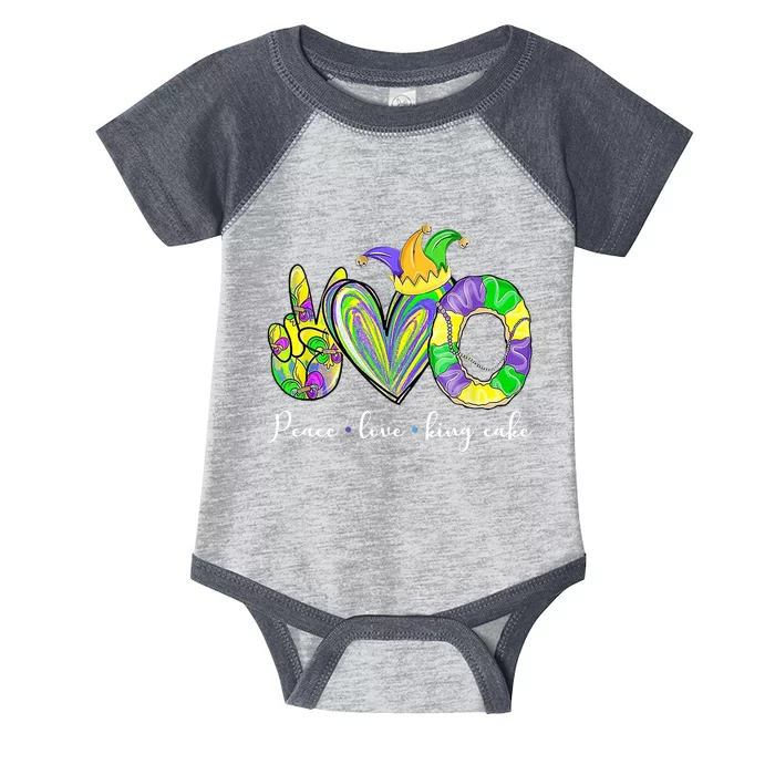 Peace Love King Cake Mardi Gras Infant Baby Jersey Bodysuit