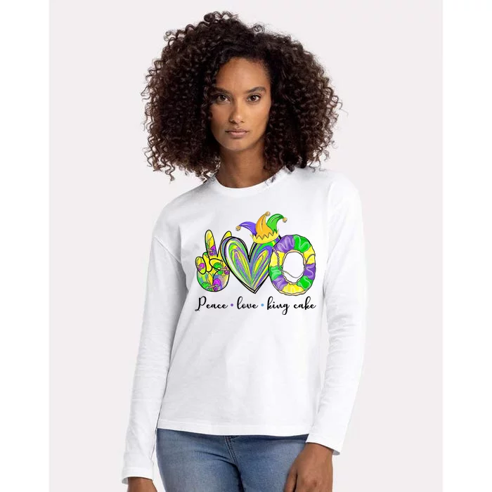 Peace Love King Cake Mardi Gras Womens Cotton Relaxed Long Sleeve T-Shirt