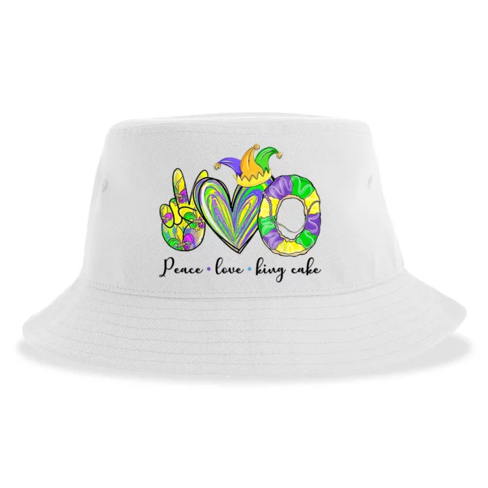 Peace Love King Cake Mardi Gras Sustainable Bucket Hat