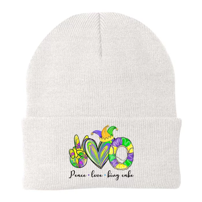 Peace Love King Cake Mardi Gras Knit Cap Winter Beanie