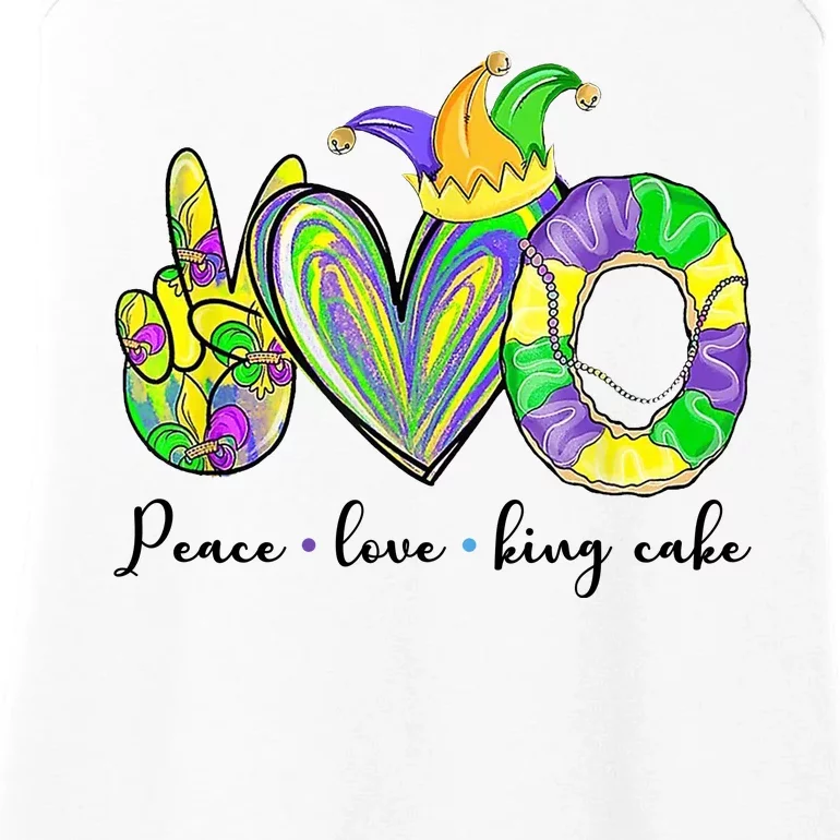 Peace Love King Cake Mardi Gras Ladies Essential Tank