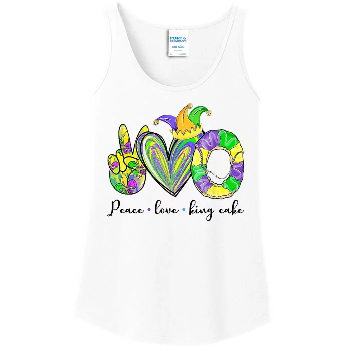 Peace Love King Cake Mardi Gras Ladies Essential Tank