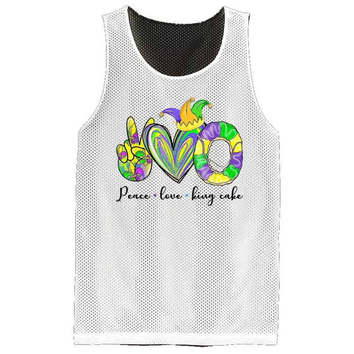 Peace Love King Cake Mardi Gras Mesh Reversible Basketball Jersey Tank