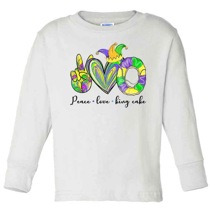 Peace Love King Cake Mardi Gras Toddler Long Sleeve Shirt