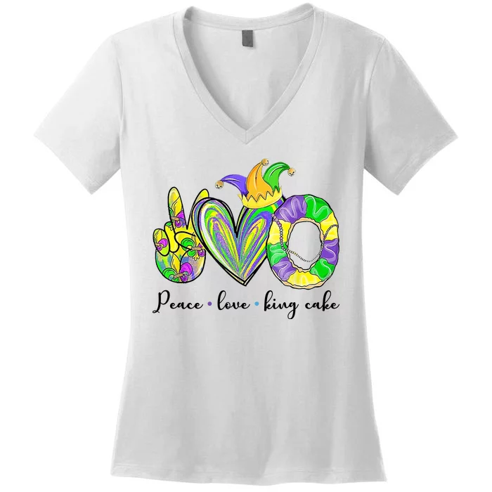 Peace Love King Cake Mardi Gras Women's V-Neck T-Shirt