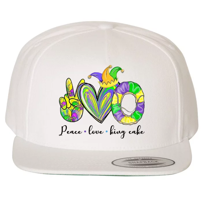 Peace Love King Cake Mardi Gras Wool Snapback Cap