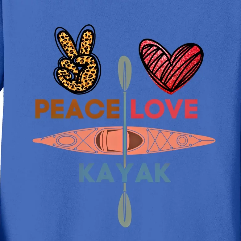 Peace Love Kayak Heart Kayaker Canoeing Paddling Boating Gift Kids Long Sleeve Shirt