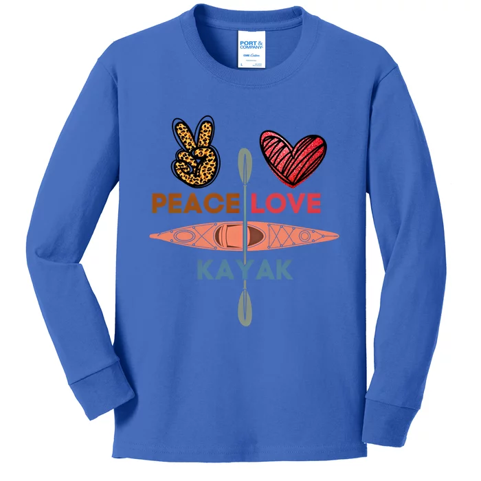 Peace Love Kayak Heart Kayaker Canoeing Paddling Boating Gift Kids Long Sleeve Shirt