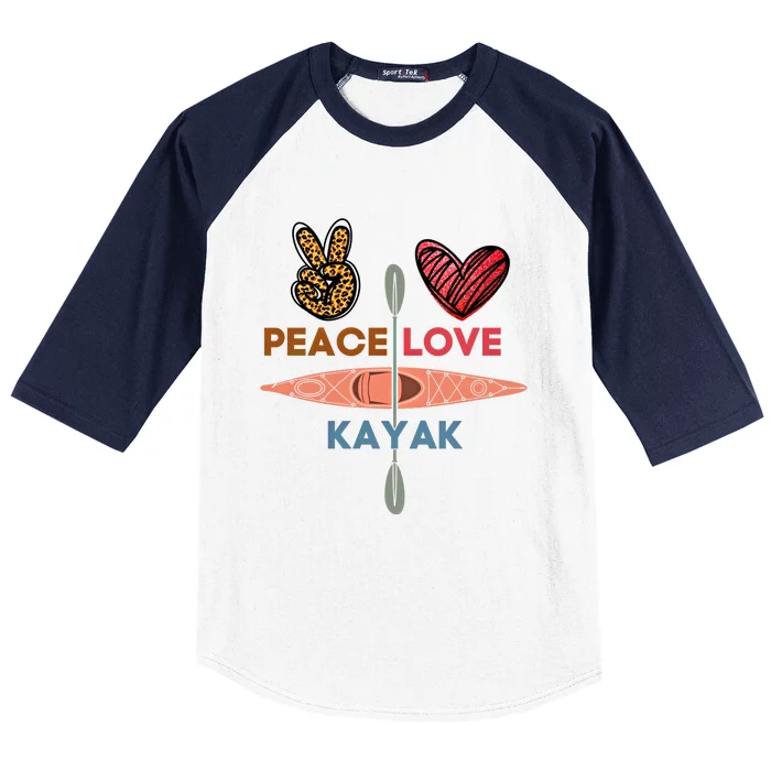 Peace Love Kayak Heart Kayaker Canoeing Paddling Boating Gift Baseball Sleeve Shirt