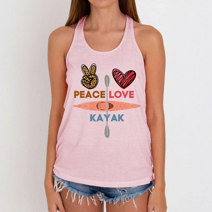 Peace Love Kayak Heart Kayaker Canoeing Paddling Boating Gift Women's Knotted Racerback Tank