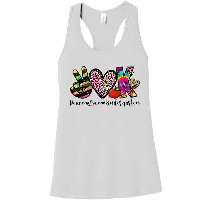 Peace Love Kindergarten Teacher Back To School Funny Women's Racerback Tank