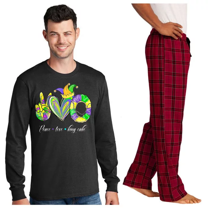 Peace Love King Cake Mardi Gras Long Sleeve Pajama Set