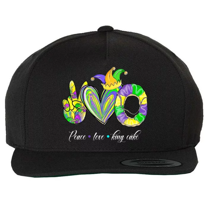 Peace Love King Cake Mardi Gras Wool Snapback Cap