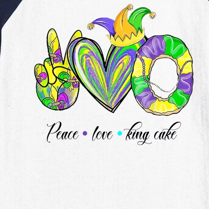 Peace Love King Cake Mardi Gras Baseball Sleeve Shirt