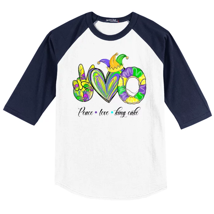 Peace Love King Cake Mardi Gras Baseball Sleeve Shirt