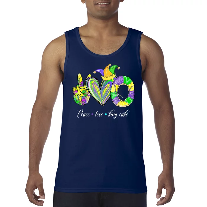 Peace Love King Cake Mardi Gras Tank Top