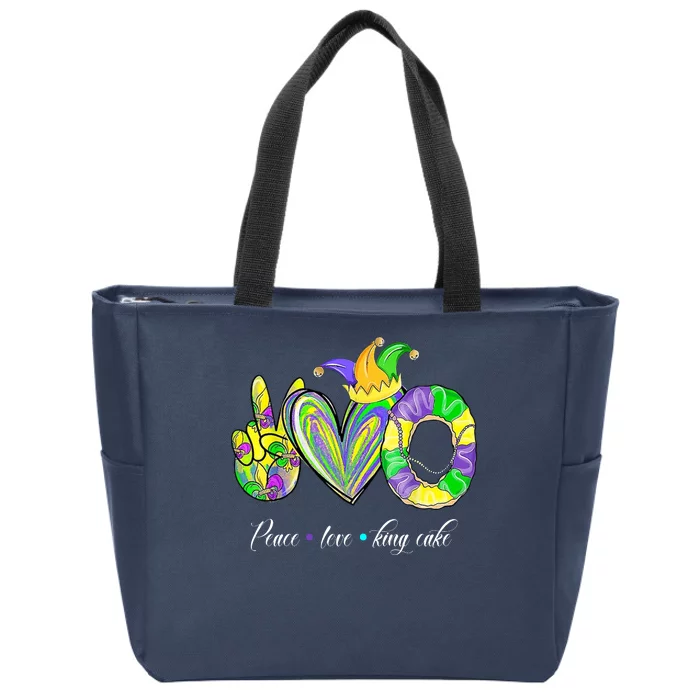 Peace Love King Cake Mardi Gras Zip Tote Bag