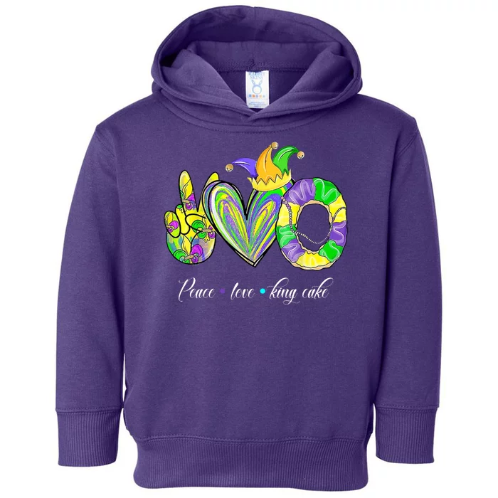 Peace Love King Cake Mardi Gras Toddler Hoodie