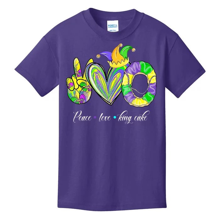 Peace Love King Cake Mardi Gras Kids T-Shirt