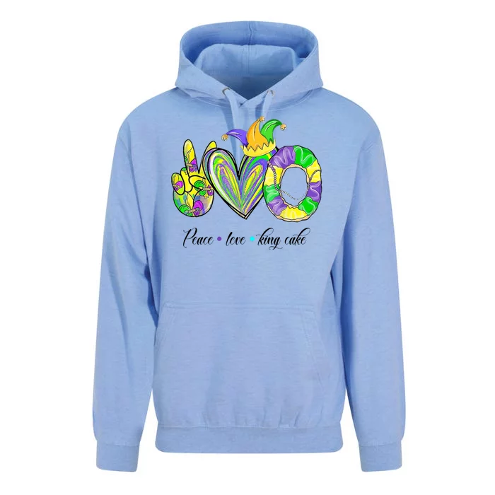 Peace Love King Cake Mardi Gras Unisex Surf Hoodie