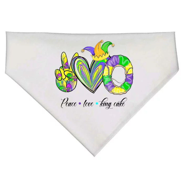 Peace Love King Cake Mardi Gras USA-Made Doggie Bandana